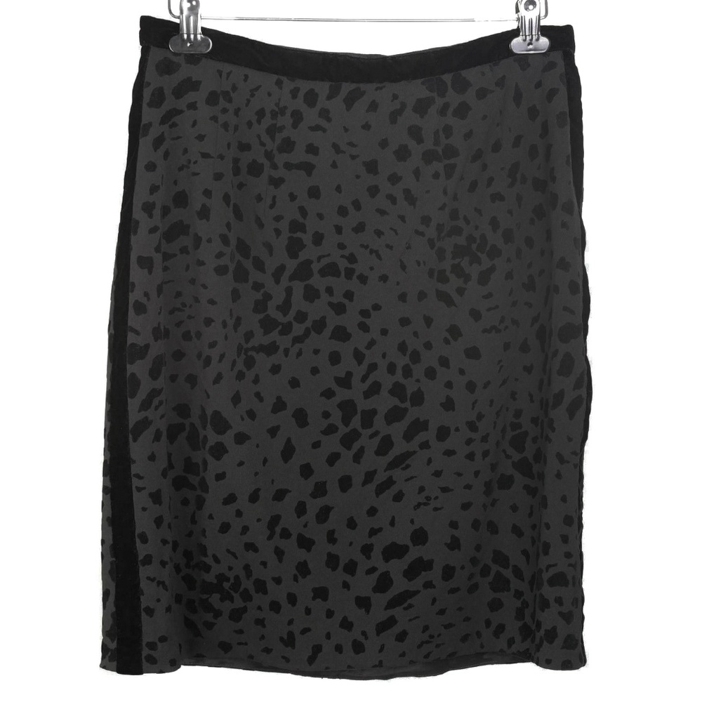 ELEGANCE PARIS Black Velvet Flocked Animal Print Pencil Skirt Women's Size 14